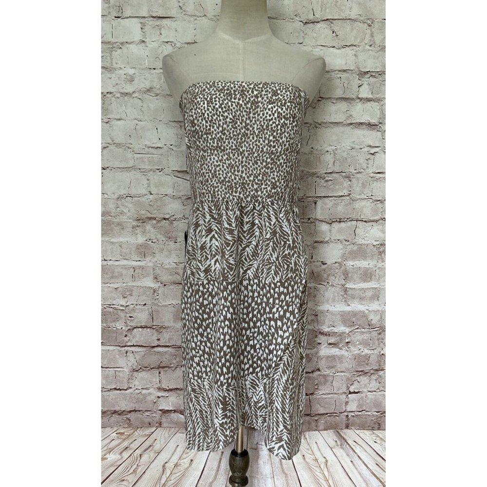The Limited Womens Strapless Dress Faux Wrap Taupe White Chiffon Size 10 NEW